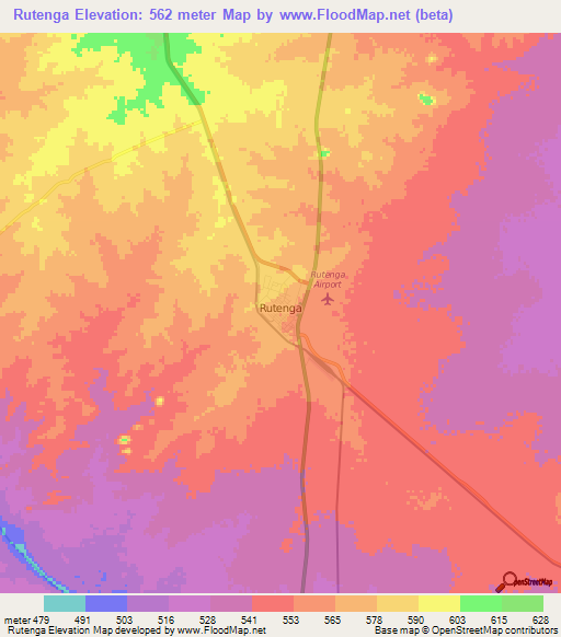 Rutenga,Zimbabwe Elevation Map