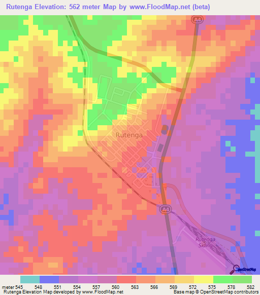 Rutenga,Zimbabwe Elevation Map