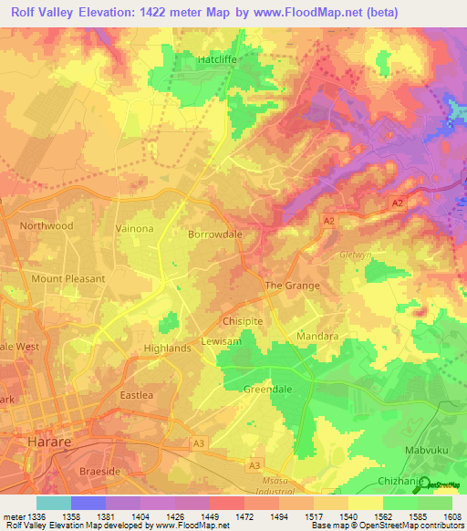 Rolf Valley,Zimbabwe Elevation Map