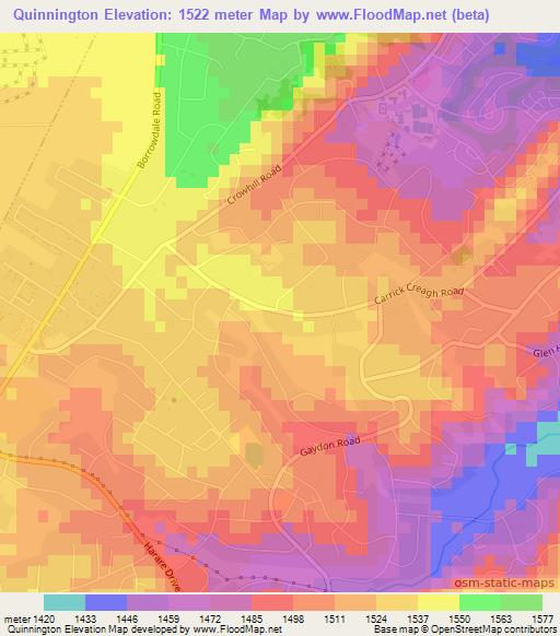 Quinnington,Zimbabwe Elevation Map