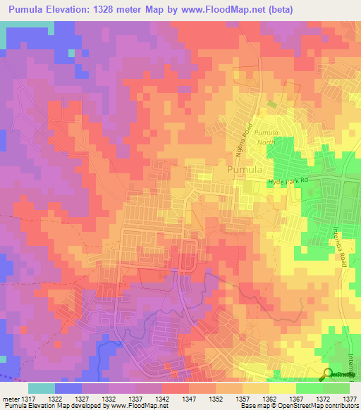 Pumula,Zimbabwe Elevation Map
