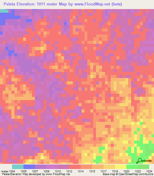 Pelela,Zimbabwe Elevation Map