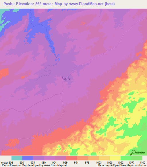 Pashu,Zimbabwe Elevation Map