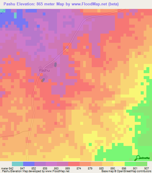 Pashu,Zimbabwe Elevation Map