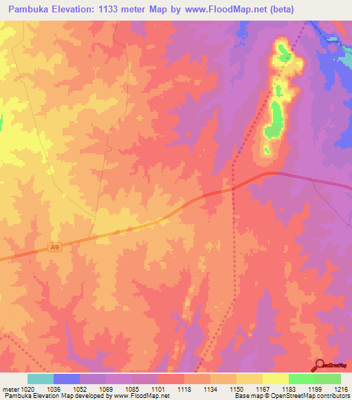 Pambuka,Zimbabwe Elevation Map