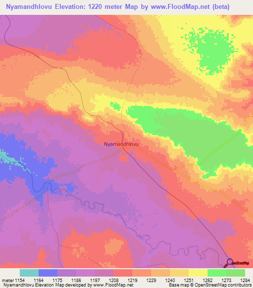 Nyamandhlovu,Zimbabwe Elevation Map