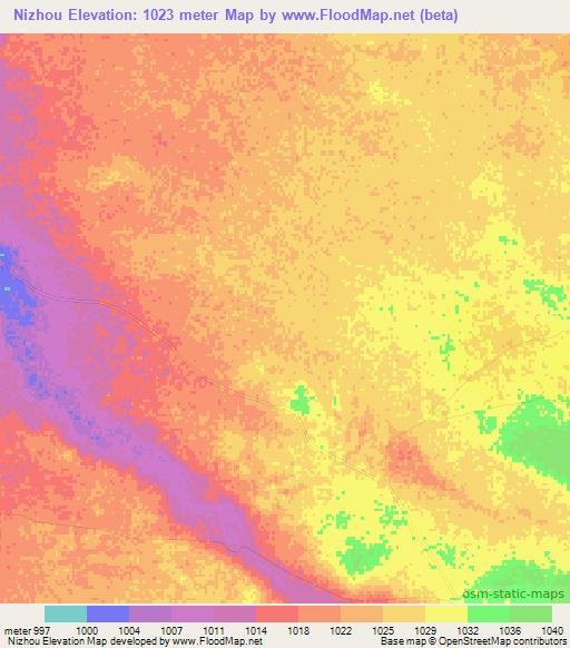 Nizhou,Zimbabwe Elevation Map