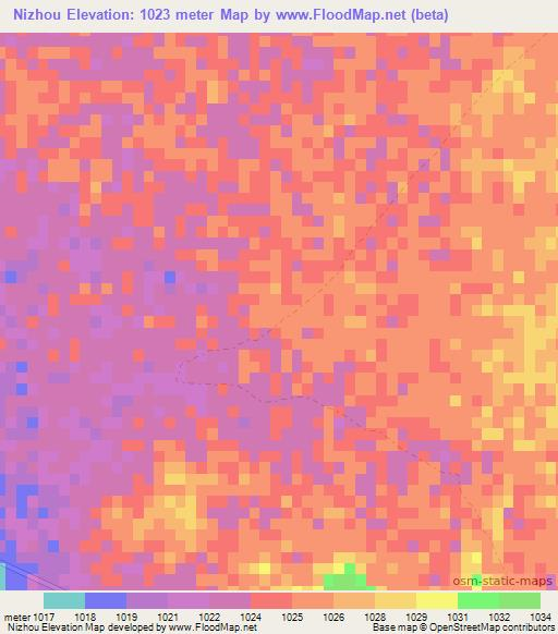 Nizhou,Zimbabwe Elevation Map