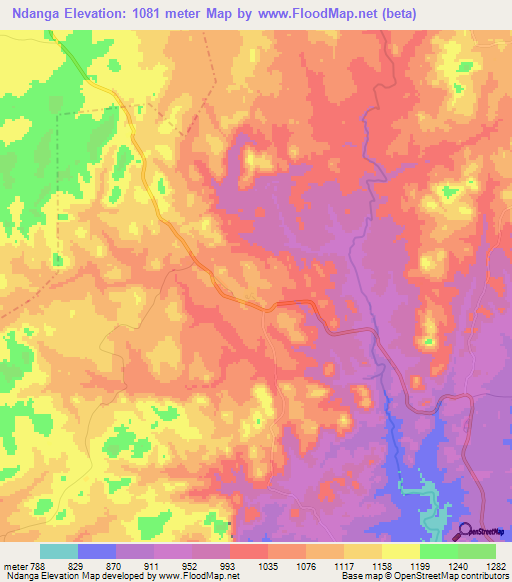 Ndanga,Zimbabwe Elevation Map