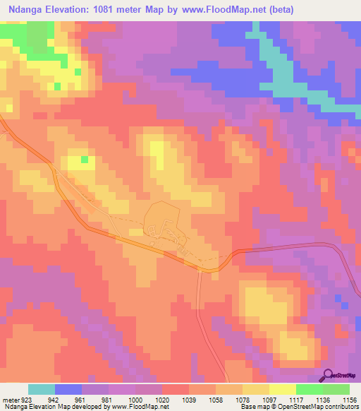 Ndanga,Zimbabwe Elevation Map