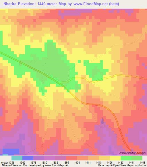 Nharira,Zimbabwe Elevation Map
