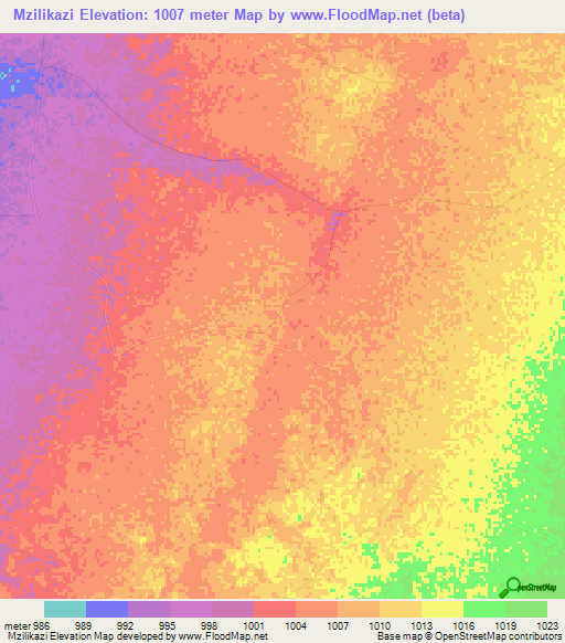 Mzilikazi,Zimbabwe Elevation Map