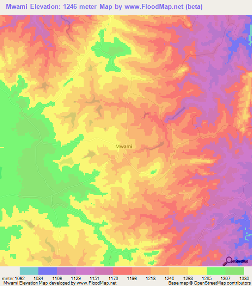 Mwami,Zimbabwe Elevation Map