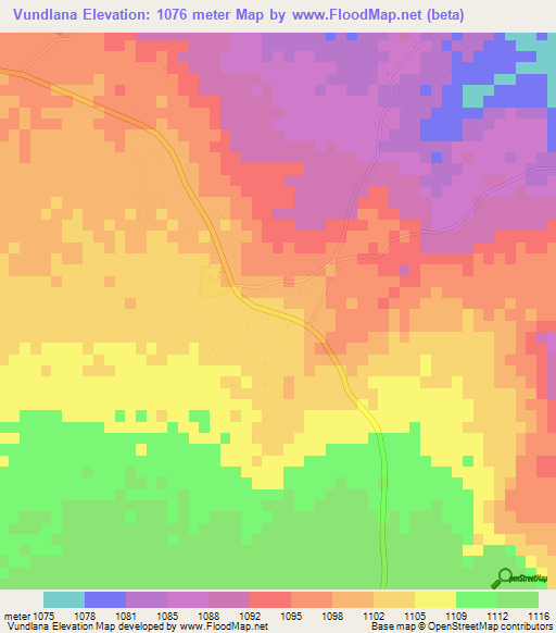 Vundlana,Zimbabwe Elevation Map