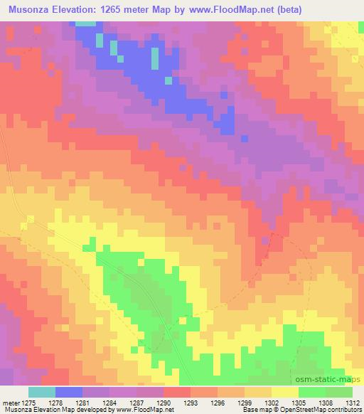 Musonza,Zimbabwe Elevation Map