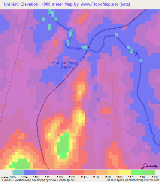 Umniati,Zimbabwe Elevation Map