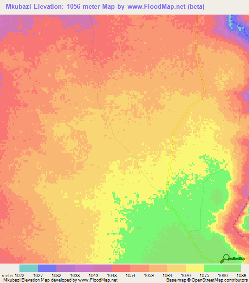 Mkubazi,Zimbabwe Elevation Map