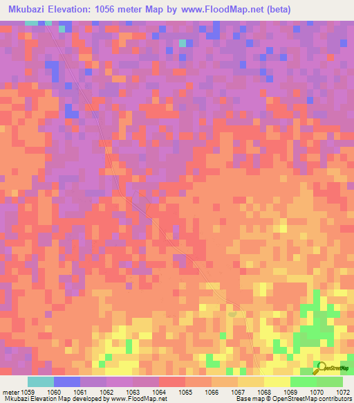 Mkubazi,Zimbabwe Elevation Map