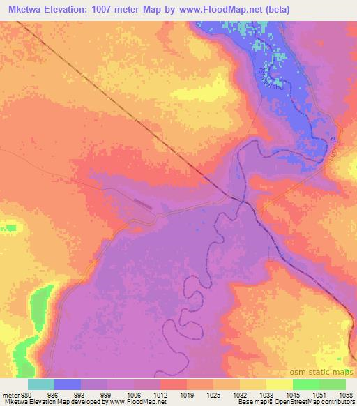 Mketwa,Zimbabwe Elevation Map