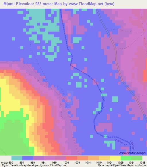Mjumi,Zimbabwe Elevation Map