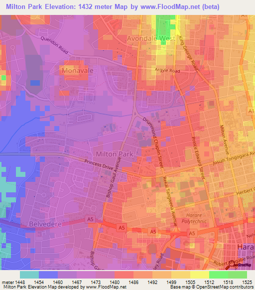 Milton Park,Zimbabwe Elevation Map