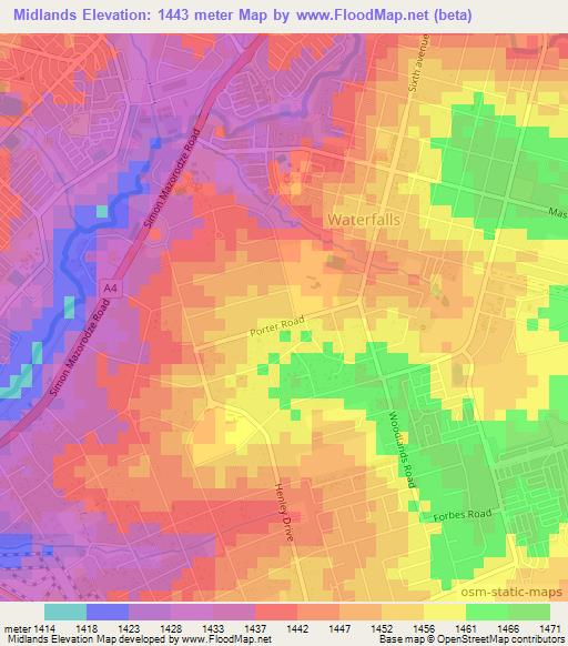 Midlands,Zimbabwe Elevation Map