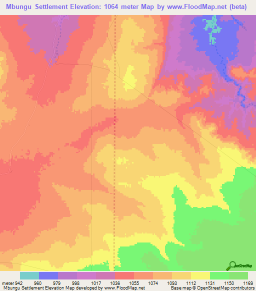 Mbungu Settlement,Zimbabwe Elevation Map
