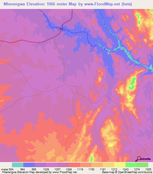 Mberengwa,Zimbabwe Elevation Map