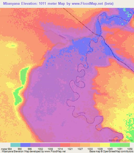 Mbanyana,Zimbabwe Elevation Map