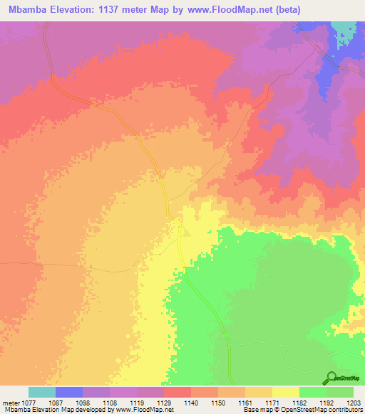 Mbamba,Zimbabwe Elevation Map