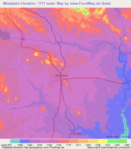 Mbalabala,Zimbabwe Elevation Map