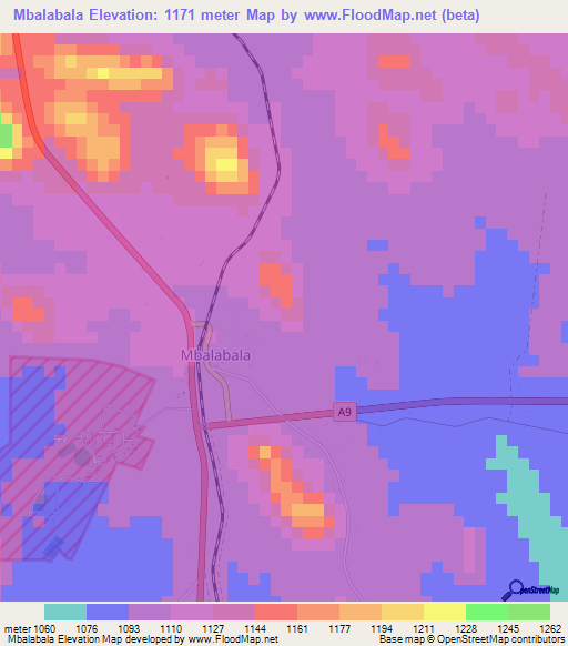 Mbalabala,Zimbabwe Elevation Map