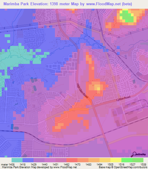 Marimba Park,Zimbabwe Elevation Map