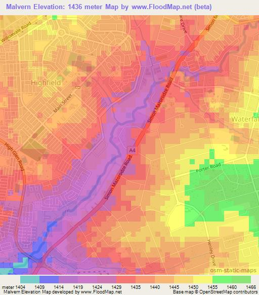 Malvern,Zimbabwe Elevation Map