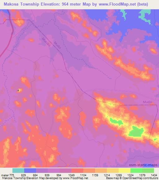 Makosa Township,Zimbabwe Elevation Map