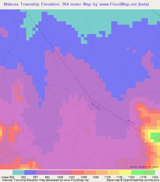 Makosa Township,Zimbabwe Elevation Map