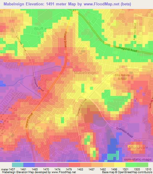 Mabelreign,Zimbabwe Elevation Map