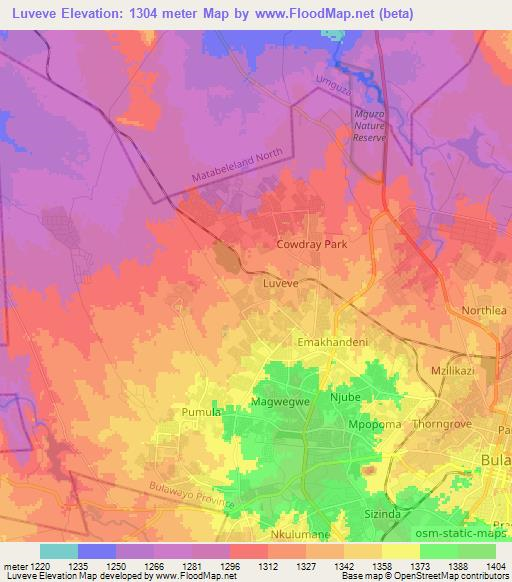 Luveve,Zimbabwe Elevation Map