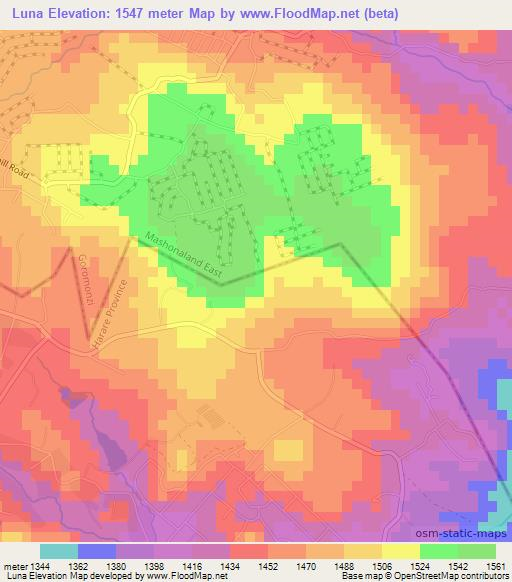 Luna,Zimbabwe Elevation Map