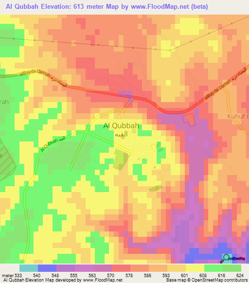 Al Qubbah,Libya Elevation Map
