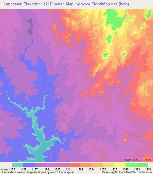 Lancaster,Zimbabwe Elevation Map