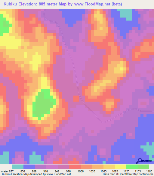 Kubiku,Zimbabwe Elevation Map