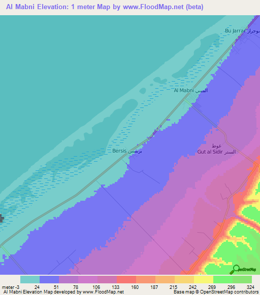 Al Mabni,Libya Elevation Map