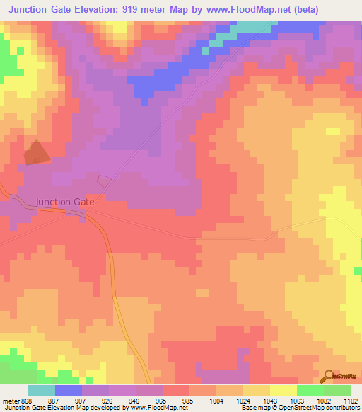 Junction Gate,Zimbabwe Elevation Map