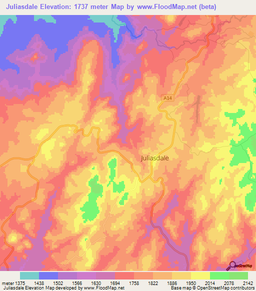 Juliasdale,Zimbabwe Elevation Map