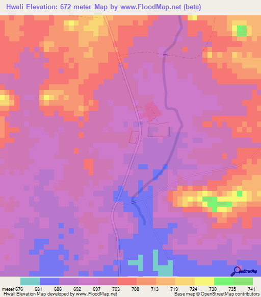 Hwali,Zimbabwe Elevation Map