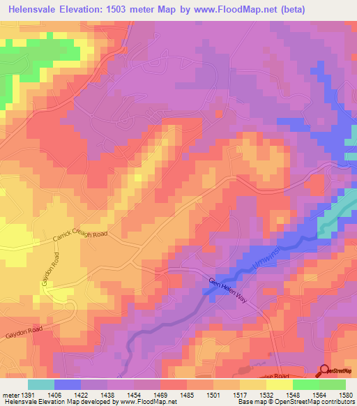 Helensvale,Zimbabwe Elevation Map