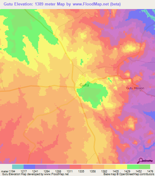 Gutu,Zimbabwe Elevation Map