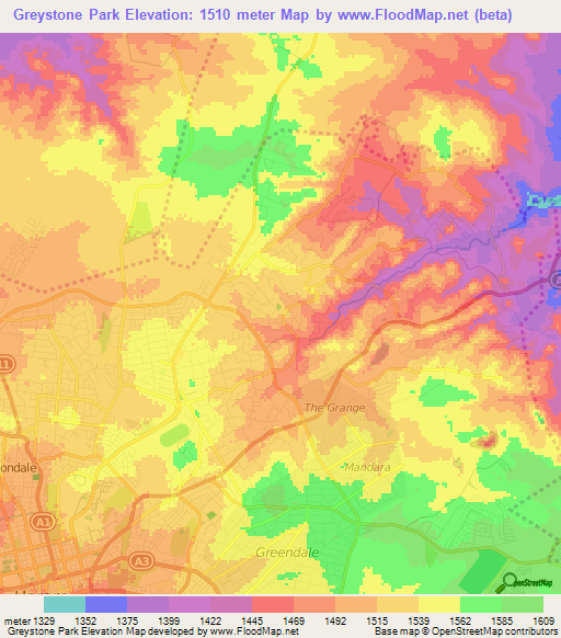 Greystone Park,Zimbabwe Elevation Map