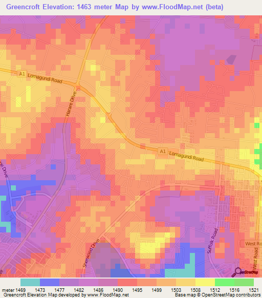 Greencroft,Zimbabwe Elevation Map